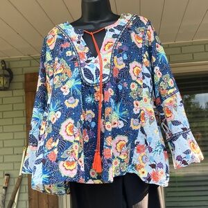 ivy jane Navy Floral V-Neck Blouse with Multicolor Blooms